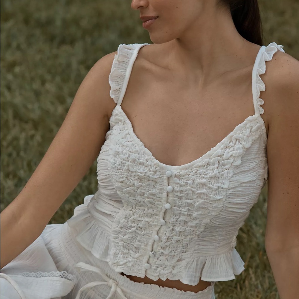 Anthropologie - Celandine Smocked Crop Top - White Dahlia